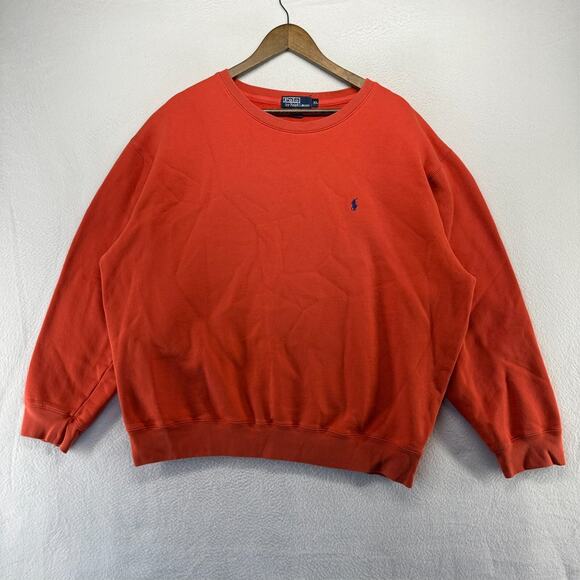 Vintage Ralph Lauren Sweatshirt Men's XL Red Crewneck Polo 90s Distressed Pony - Picture 1 of 10